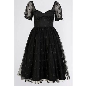 Collectif London New Skylar Heart Mesh Tulle Swing Dress Black Medium Whimsigoth